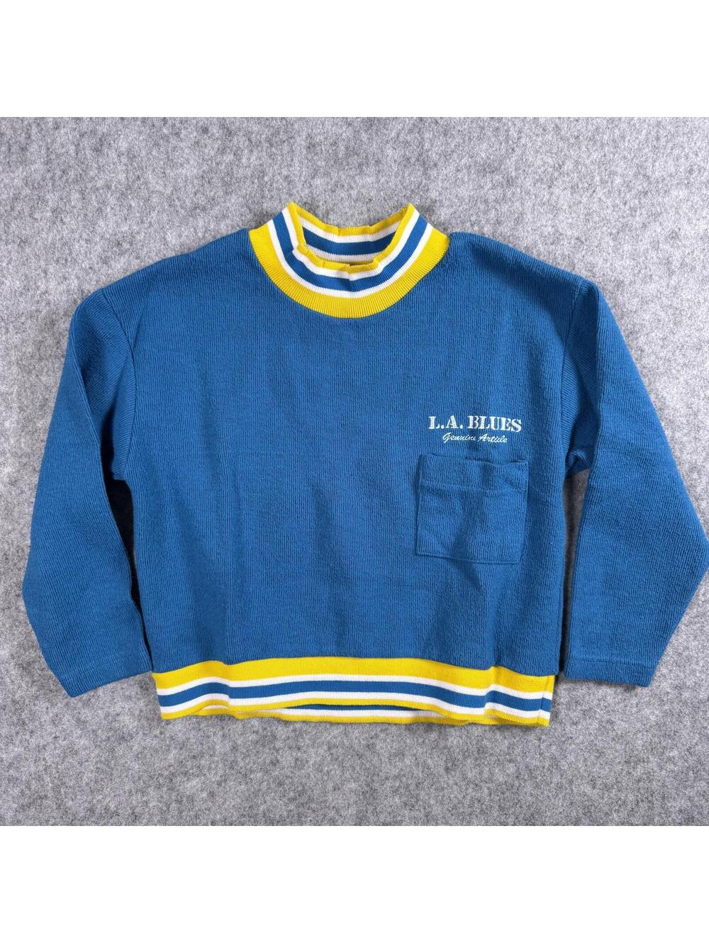L.A. Blues Long Sleeve Pullover Sweatshirt Blue Yellow Striped Trim M